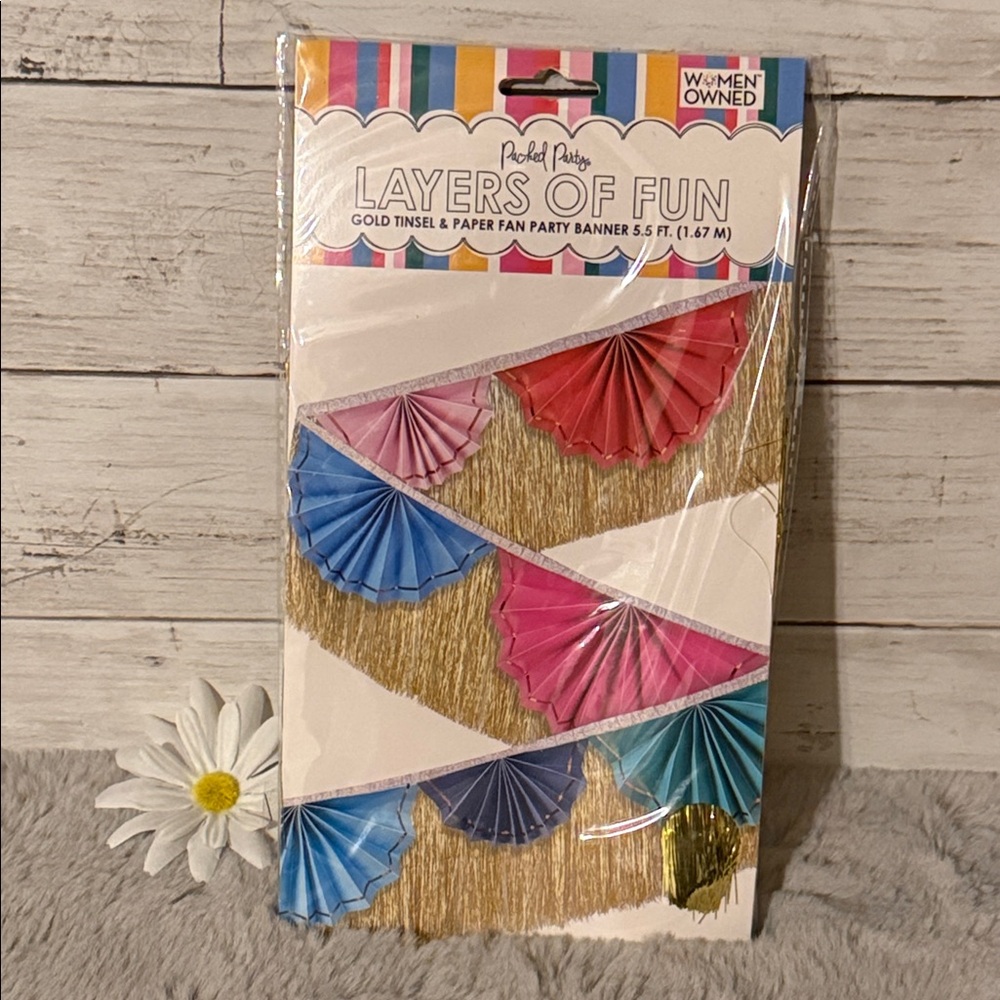 NEW Gold Tinsel & Paper Fan Banner, Pack of 4 - Picture 2 of 3